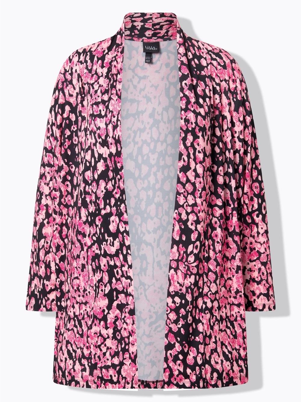 NWT Ulla Popken Pink Leopard Print Open Front Cardigan 28/30 Plus Size